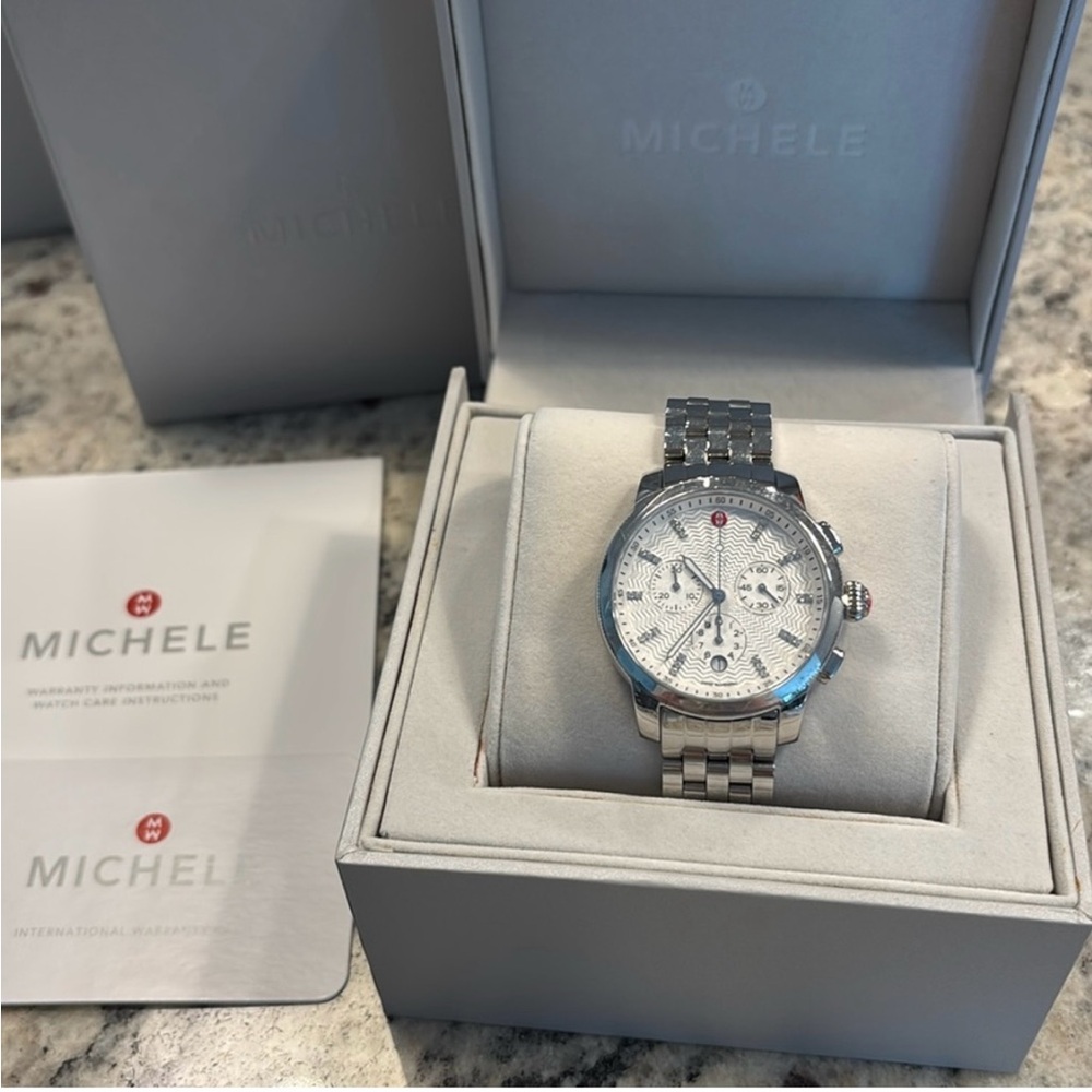 Michele Silver Chronograph Watch with White Dial - Picture 3 of 3